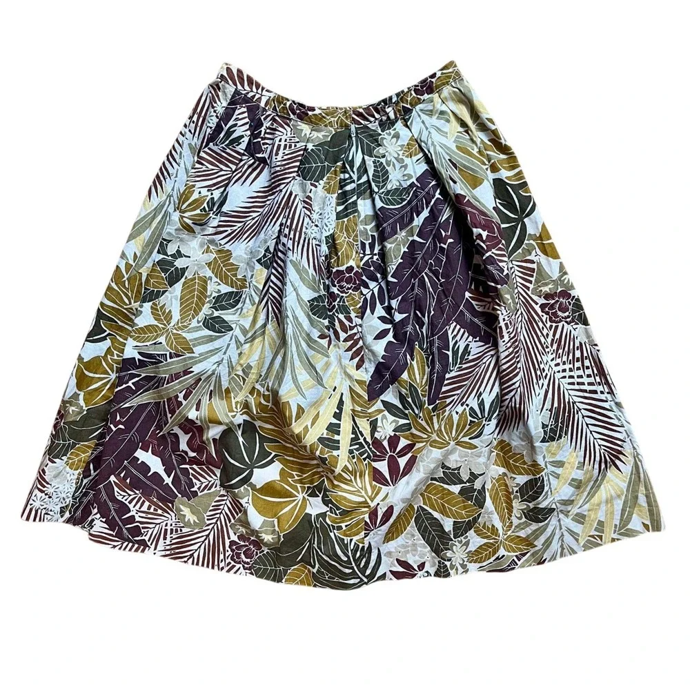 Vintage 60s 70s Tropical Botanical 2 Piece Set Tank Top & Pleated Midi Skirt - Picture 5 of 8